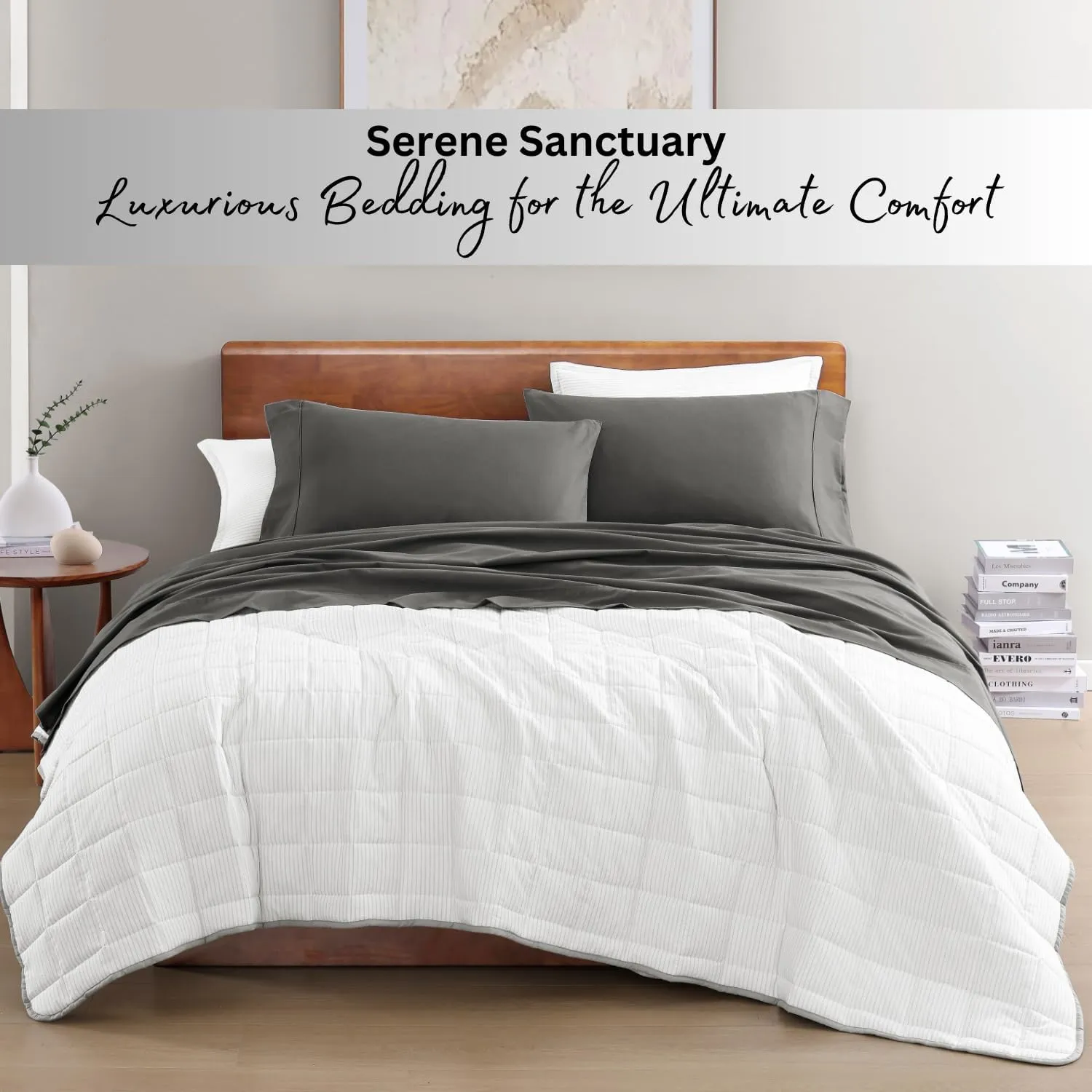 LANE LINEN 100% Organic Cotton Sheets King Size Machine Washable Fully Elasticized Soft & Comfy Mercerized Sustainably Produced All Season Eco Friendly Cotton Sheets sábanas King- Charcoal