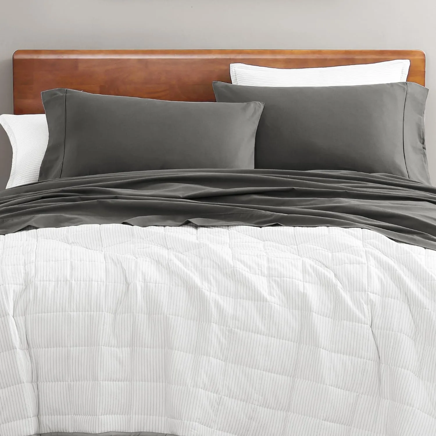 LANE LINEN 100% Organic Cotton Sheets King Size Machine Washable Fully Elasticized Soft & Comfy Mercerized Sustainably Produced All Season Eco Friendly Cotton Sheets sábanas King- Charcoal