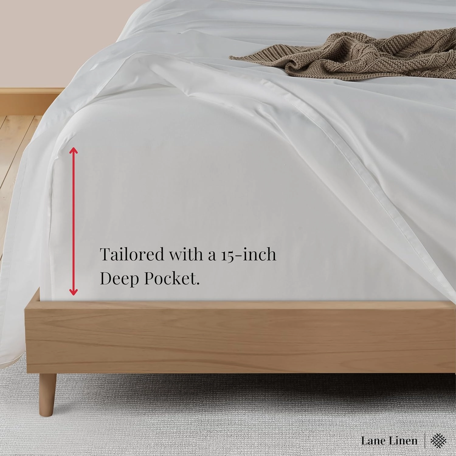 LANE LINEN 100% Cotton White Queen Size Sheet Set – Luxurious Hotel-Quality Sateen Weave, Fully Elasticized Mercerized Cotton, Deep Pocket 4-Piece Set, Naturally Cooling & Comfortable