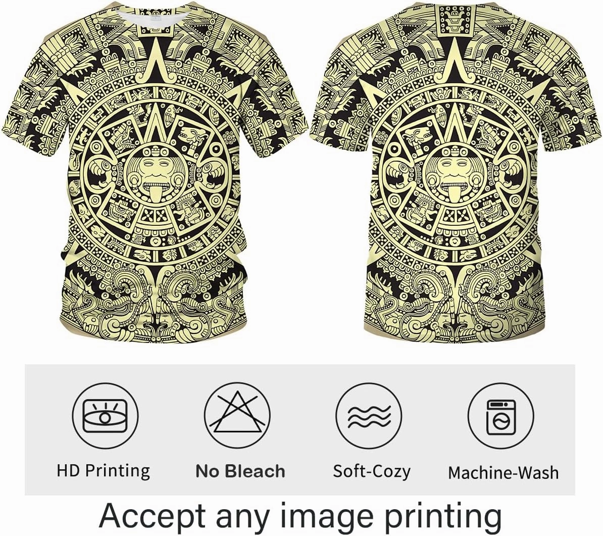 LAOLIUSN Men's Aztec T-Shirt with Mayan Totems Design Mexican Themed Printed Tee