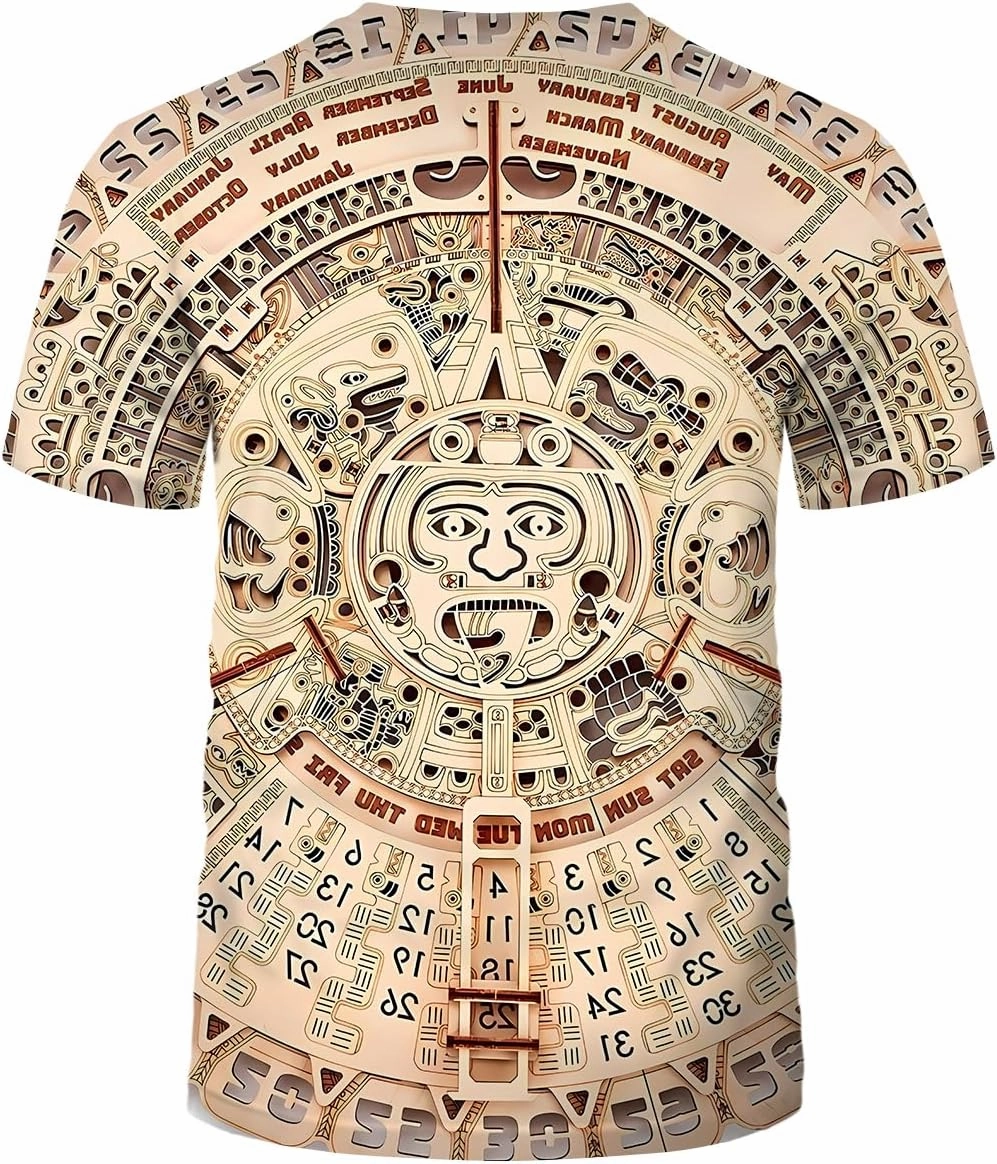 LAOLIUSN Men's Aztec T-Shirt with Mayan Totems Design Mexican Themed Printed Tee