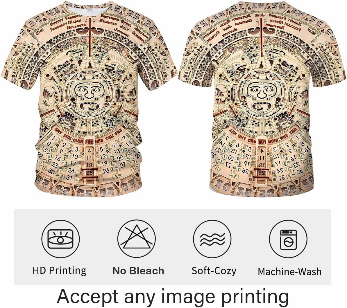 LAOLIUSN Men's Aztec T-Shirt with Mayan Totems Design Mexican Themed Printed Tee