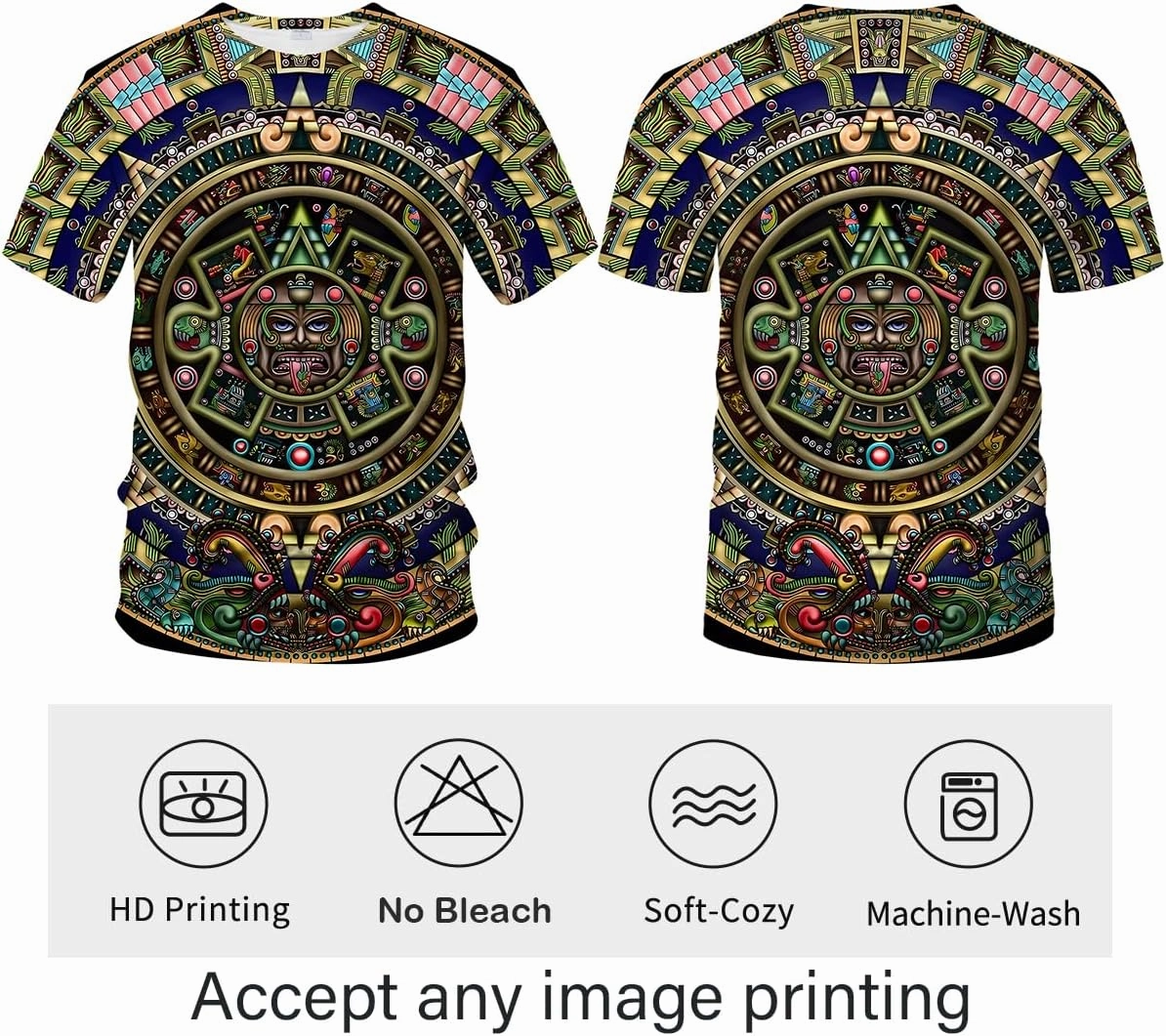 LAOLIUSN Men's Aztec T-Shirt with Mayan Totems Design Mexican Themed Printed Tee