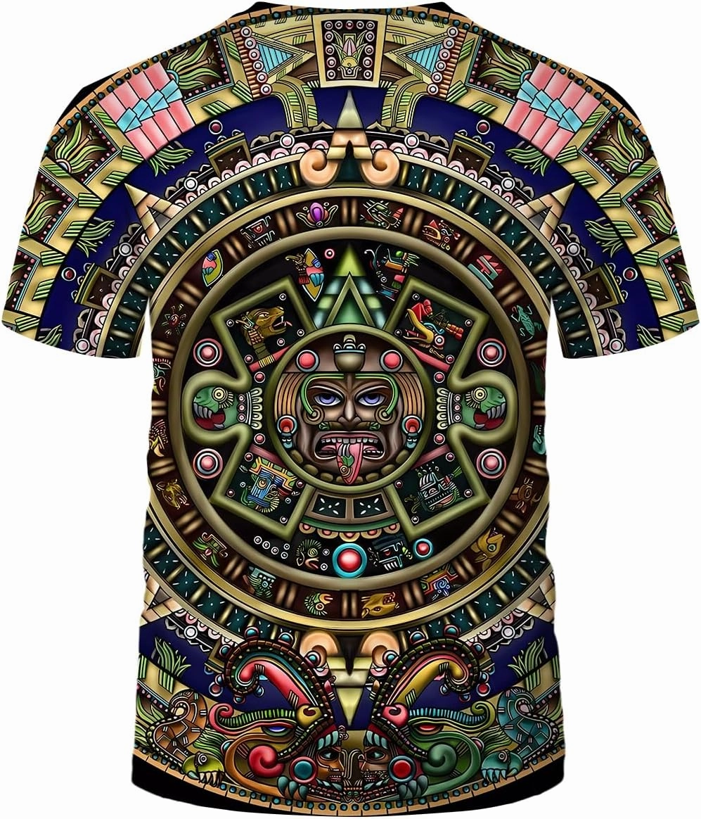 LAOLIUSN Men's Aztec T-Shirt with Mayan Totems Design Mexican Themed Printed Tee