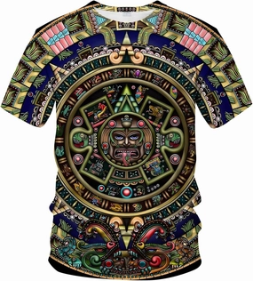 LAOLIUSN Men's Aztec T-Shirt with Mayan Totems Design Mexican Themed Printed Tee