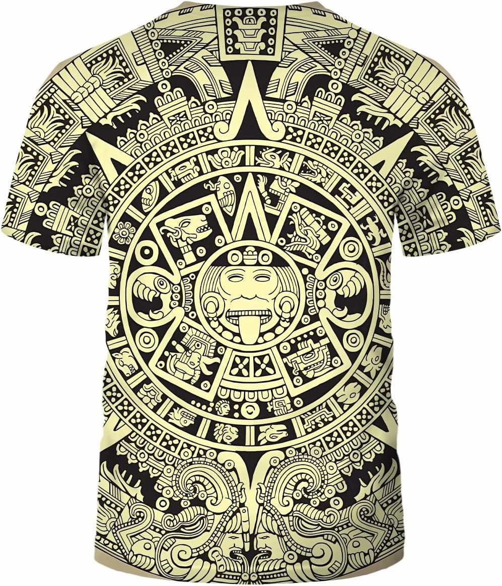 LAOLIUSN Men's Aztec T-Shirt with Mayan Totems Design Mexican Themed Printed Tee