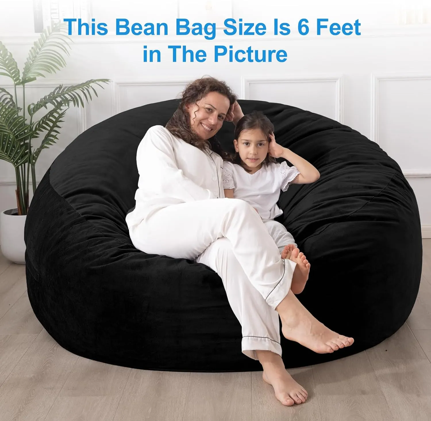 Large Bean Bag Chair: 3 ft Memory Foam Bean Bag Chairs for Adults/Kids,Bean Bag Chair with Fillings,Soft Faux Fur Fabric - Dutch Velvet, Black, 3 Foot
