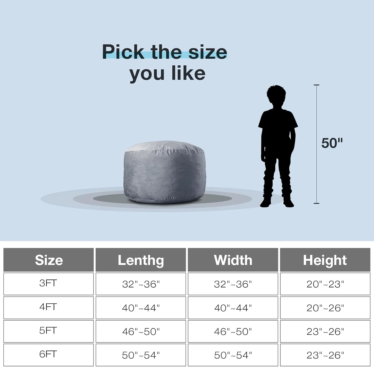 Large Bean Bag Chair: 3 ft Memory Foam Bean Bag Chairs for Adults/Kids,Bean Bag Chair with Fillings,Soft Faux Fur Fabric - Dutch Velvet, Black, 3 Foot