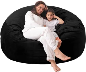 Large Bean Bag Chair: 3 ft Memory Foam Bean Bag Chairs for Adults/Kids,Bean Bag Chair with Fillings,Soft Faux Fur Fabric - Dutch Velvet, Black, 3 Foot