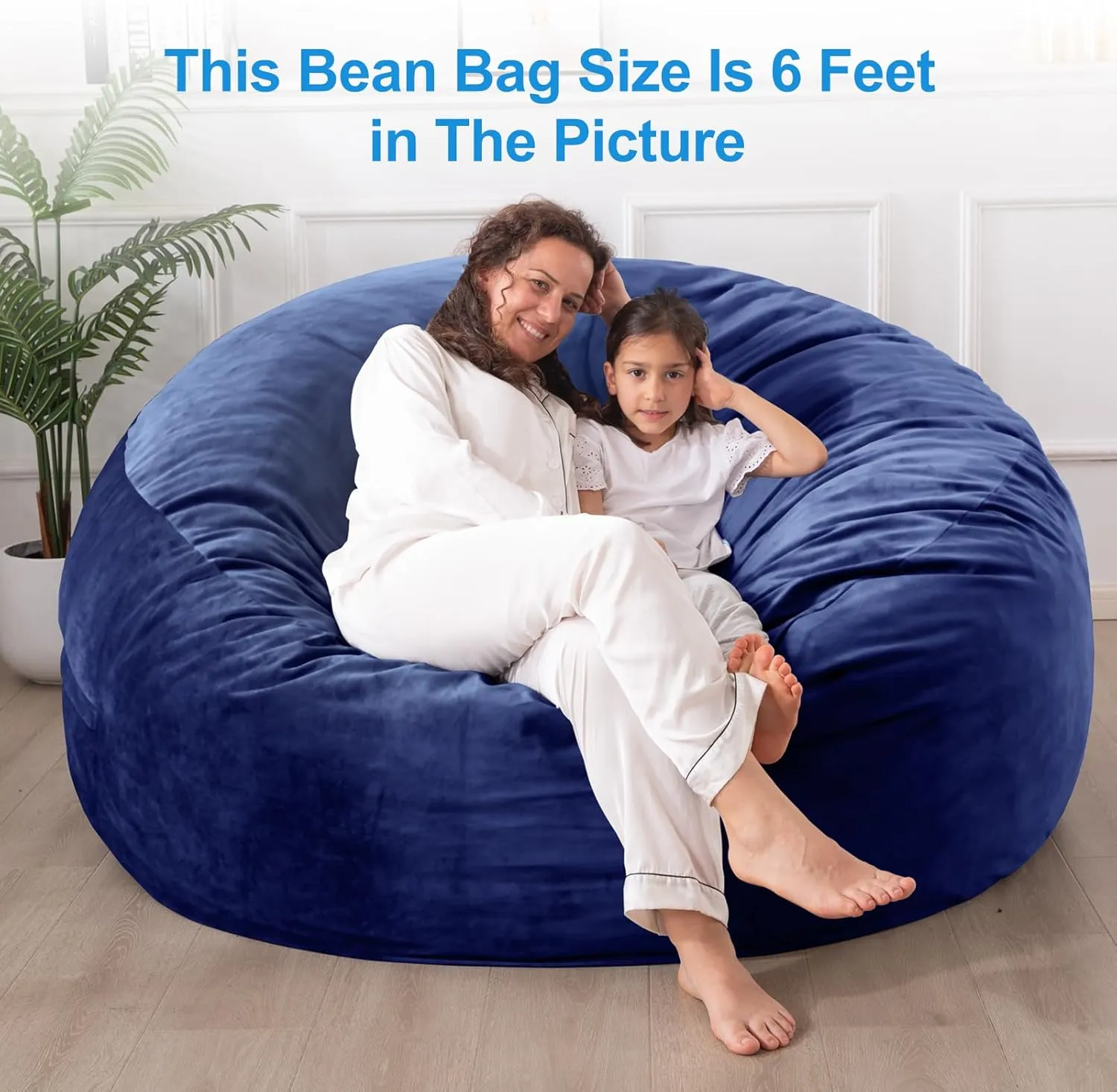 Large Bean Bag Chair: 3 ft Memory Foam Bean Bag Chairs for Adults/Kids,Bean Bag Chair with Fillings,Soft Faux Fur Fabric - Dutch Velvet, Cobalt, 3 Foot