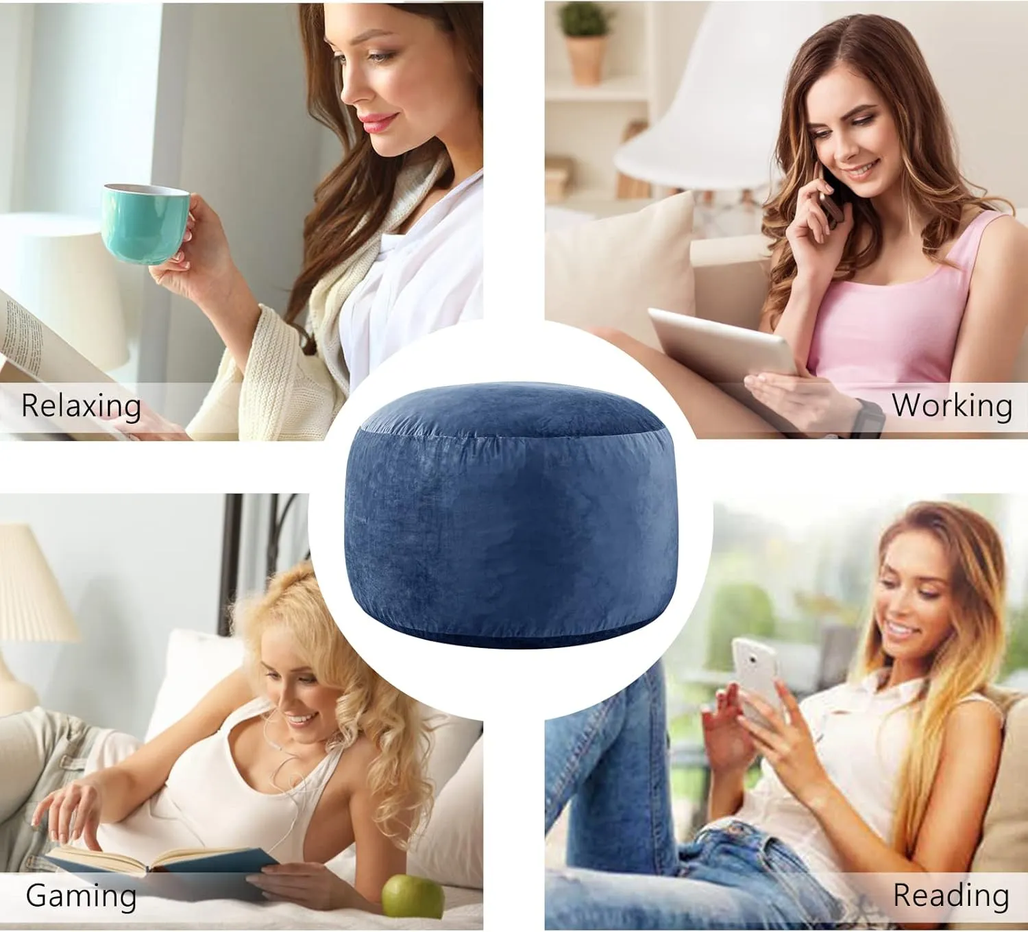 Large Bean Bag Chair: 3 ft Memory Foam Bean Bag Chairs for Adults/Kids,Bean Bag Chair with Fillings,Soft Faux Fur Fabric - Dutch Velvet, Cobalt, 3 Foot