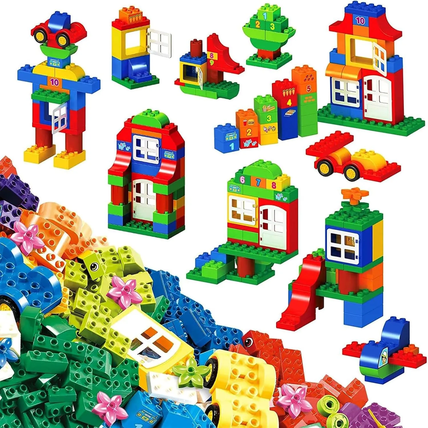 Large Building Blocks Set, 94 Pcs Classic Big Blocks STEM Toy Bricks, Kids Pre-School Toy Early Learning First Building Blocks, Ideal Great Gift for Toddler Boys Girls Age 3,4,5,6,7