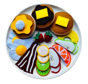 Large Pancake Breakfast Set/Felt Play Food for Toddlers & Kids/Pretend Play/Montessori Educational Kitchen Toys/Role Play (Large Pancake Breakfast_FBA)