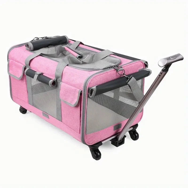 Large Cat Travel Carrier - Foldable Pet Travel Carrier with Wheels