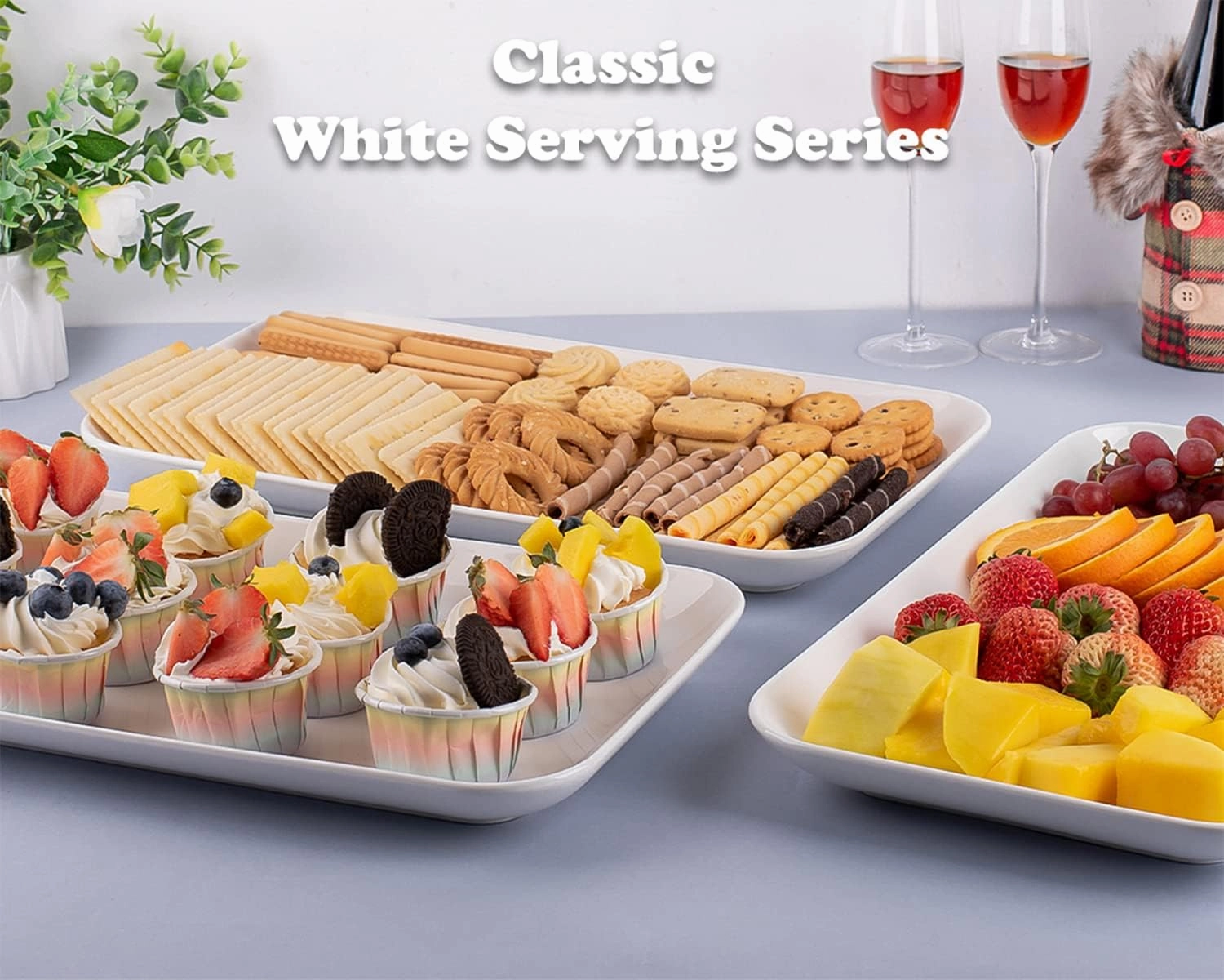 Large Serving Platter Set, Delling 16 inch Large Serving Tray, White Porcelain Platters for Serving Food, Large Serving Trays for Party, Entertaining, Fruit, Appetizer, Oven Safe Dinnerware Set of 3