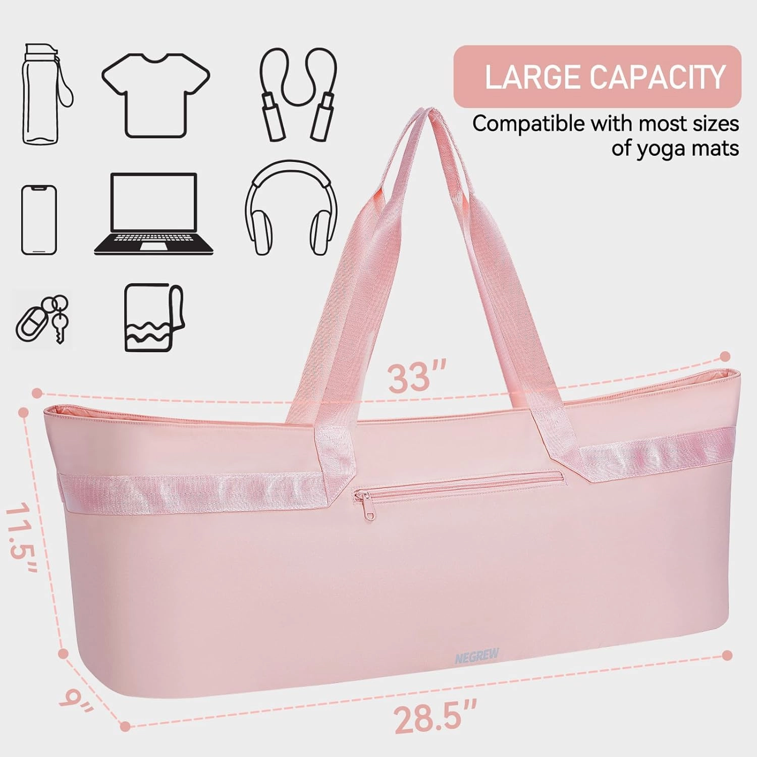 Large Yoga Mat Bag for Women,Pilates Bag with Shoes Bag & Wet Pocket,Gym Bag with Yoga Mat Holder Fits Most Size Mats,Yoga Mat Tote Carrier for Pilates Office Beach Workout (Pink)