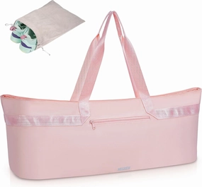 Large Yoga Mat Bag for Women,Pilates Bag with Shoes Bag & Wet Pocket,Gym Bag with Yoga Mat Holder Fits Most Size Mats,Yoga Mat Tote Carrier for Pilates Office Beach Workout (Pink)