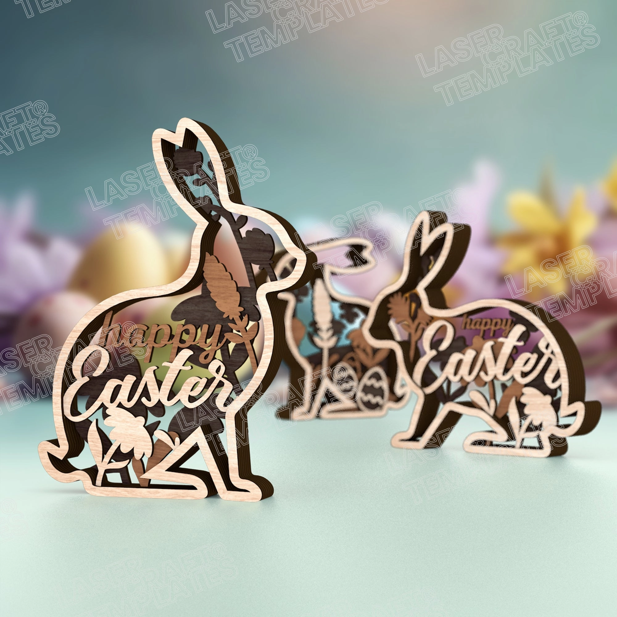 Laser cut Easter bunny table decor 3 bundle svg file