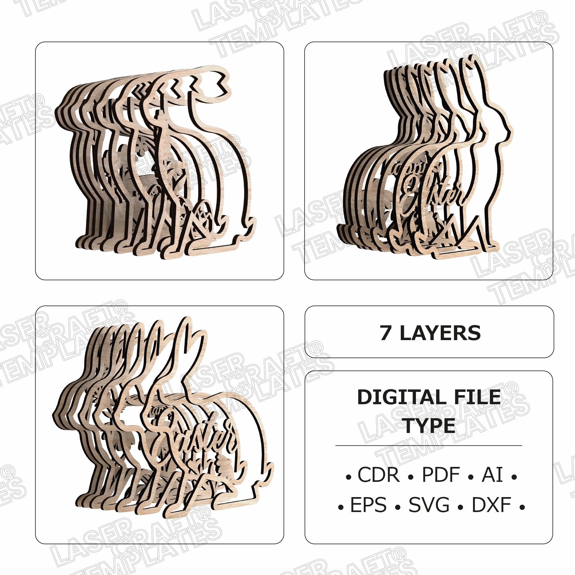 Laser cut Easter bunny table decor 3 bundle svg file