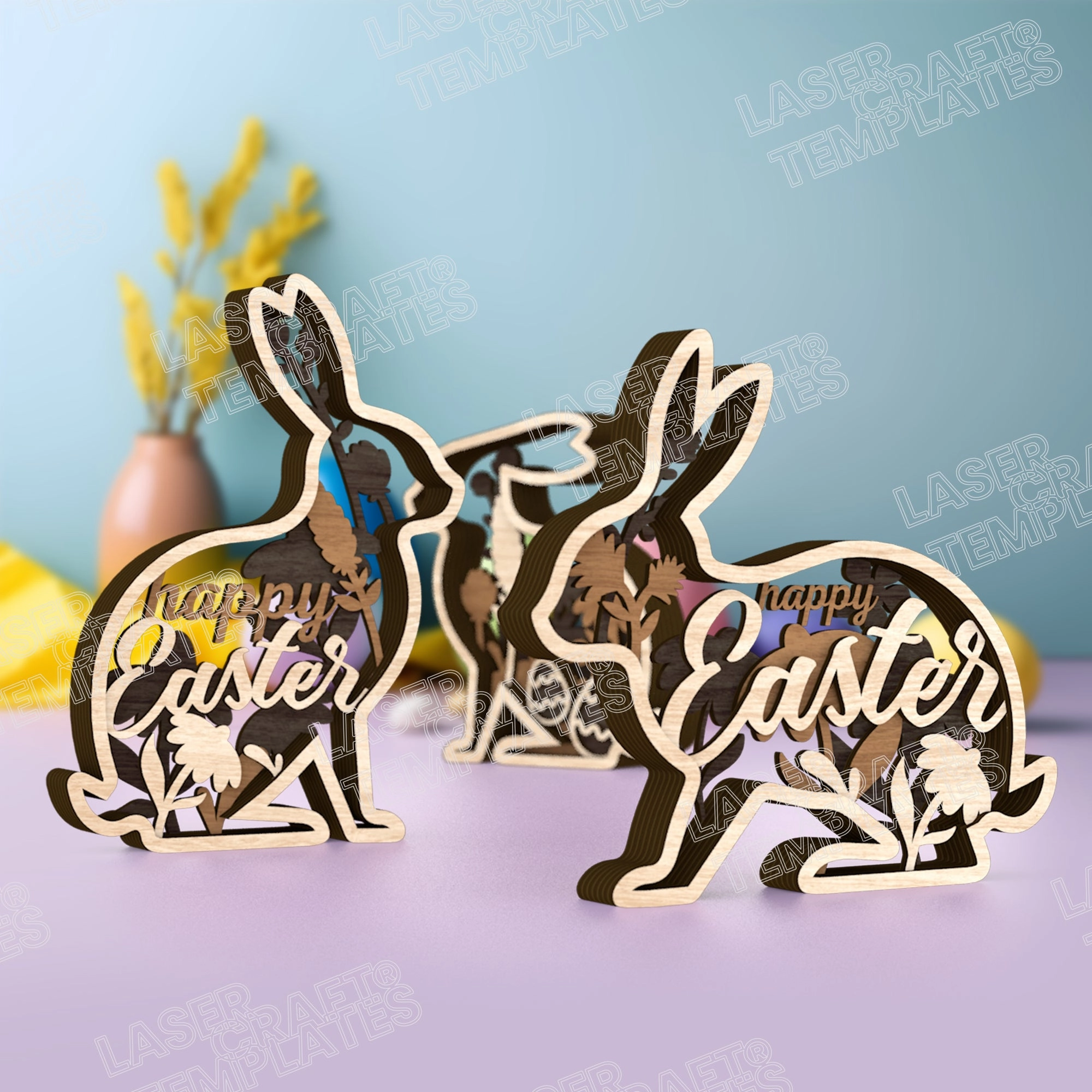Laser cut Easter bunny table decor 3 bundle svg file