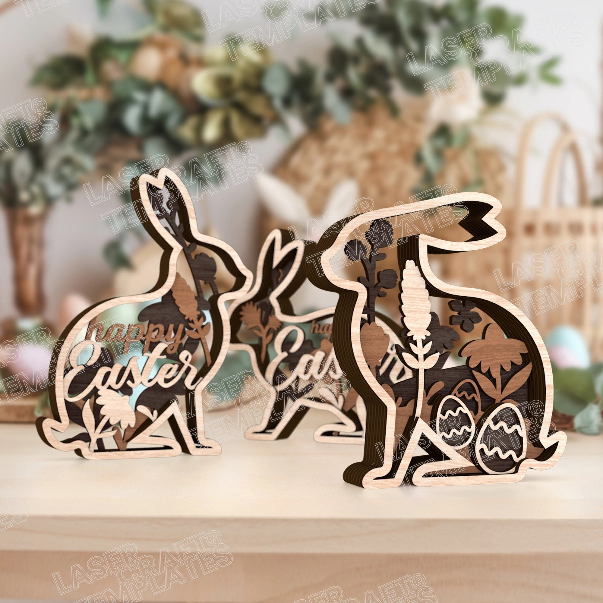 Laser cut Easter bunny table decor 3 bundle svg file