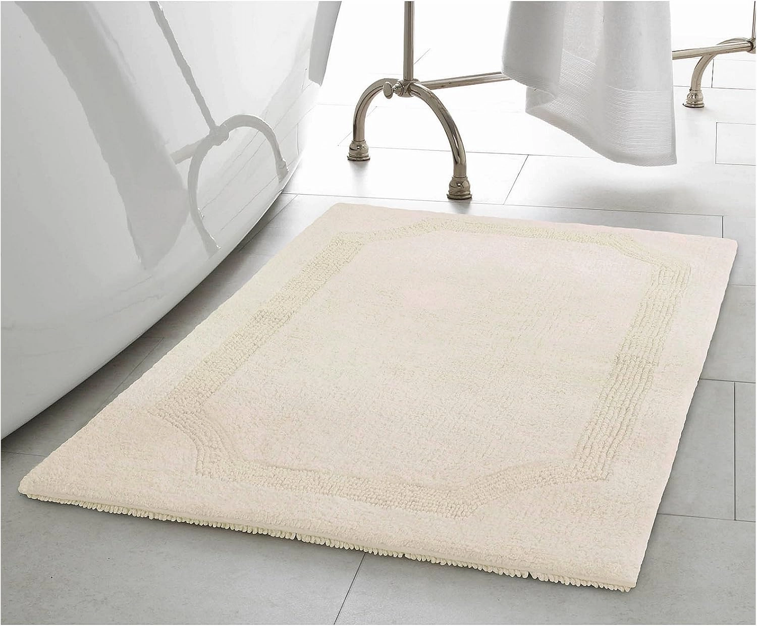 Laura Ashley Reversible Cotton 21 x 34 in. Bath Mat, Ivory