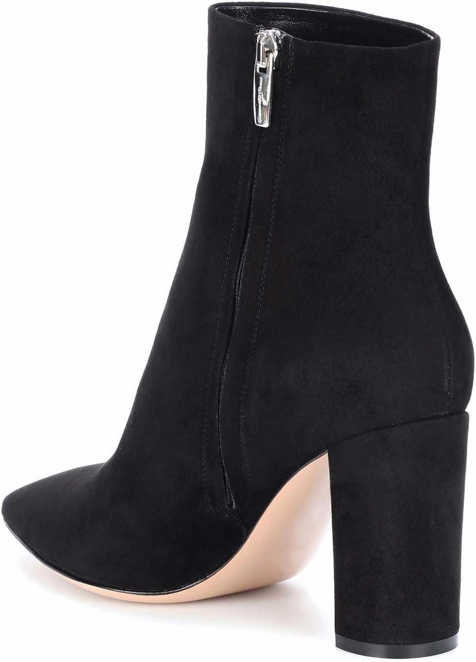 LEHOOR Women Fashion Chunky Block Heel Pointed Toe Ankle Booties Classic Side Zipper Short Boots 4-11 M US