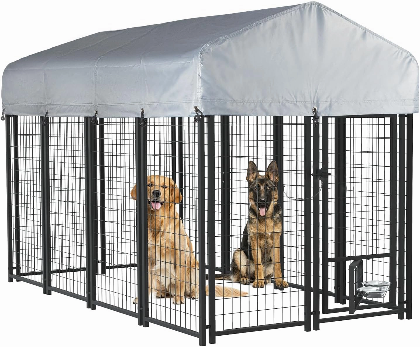 LEMBERI 8x4x4 Outside Dog Kennel with Roof for Large Dogs,Heavy Duty Welded Wire Steel Dog Playpen Fence with Secure Lock, Pet Pen with UV-Resistant Waterproof Cover (93.1''L x 50.4''W x 56.6'H)