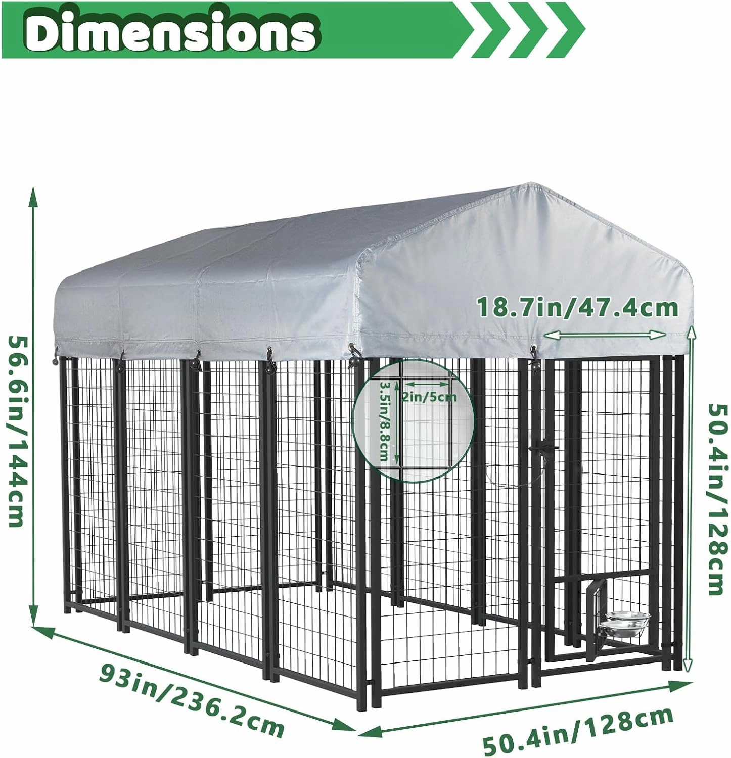 LEMBERI 8x4x4 Outside Dog Kennel with Roof for Large Dogs,Heavy Duty Welded Wire Steel Dog Playpen Fence with Secure Lock, Pet Pen with UV-Resistant Waterproof Cover (93.1''L x 50.4''W x 56.6'H)