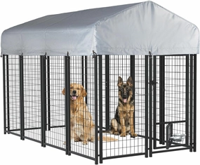 LEMBERI 8x4x4 Outside Dog Kennel with Roof for Large Dogs,Heavy Duty Welded Wire Steel Dog Playpen Fence with Secure Lock, Pet Pen with UV-Resistant Waterproof Cover (93.1''L x 50.4''W x 56.6'H)