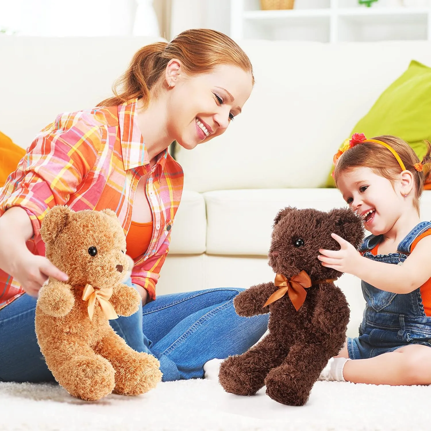 Lenwen 18 Pcs Bear Stuffed Animals Bulk 12 Inch Soft Plush Bears Doll Small Stuffed Toy for Boy Girl Baby Shower Valentines Christmas Birthday Decor Gift Party Favors(White, Dark Brown, Light Brown)