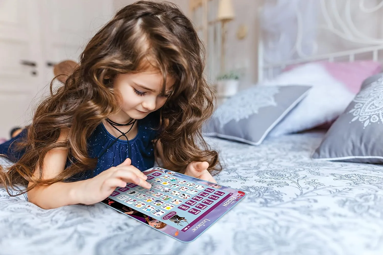 LEXiBOOK Disney Frozen, Educational Bilingual Learning Tablet, Learn Letters Numbers Words Spelling and Music, English/Spanish Languages, Blue, JCPAD002FZi2