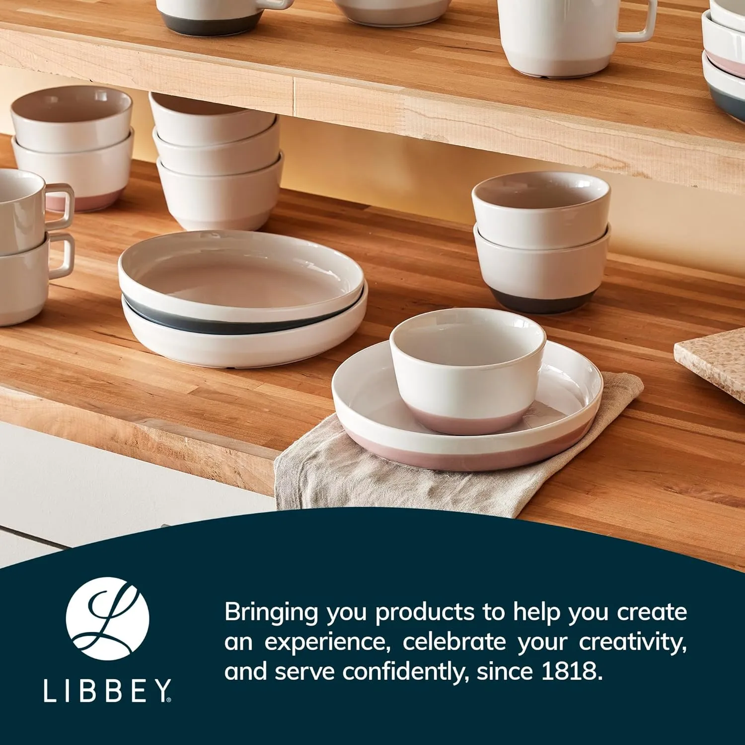 Libbey Austin Basalt Blue Porcelain Dinner Plates, Coupe Style Blue Dinner Plates Set of 4, Stackable Ceramic Plates Set for Holidays, Daily Use