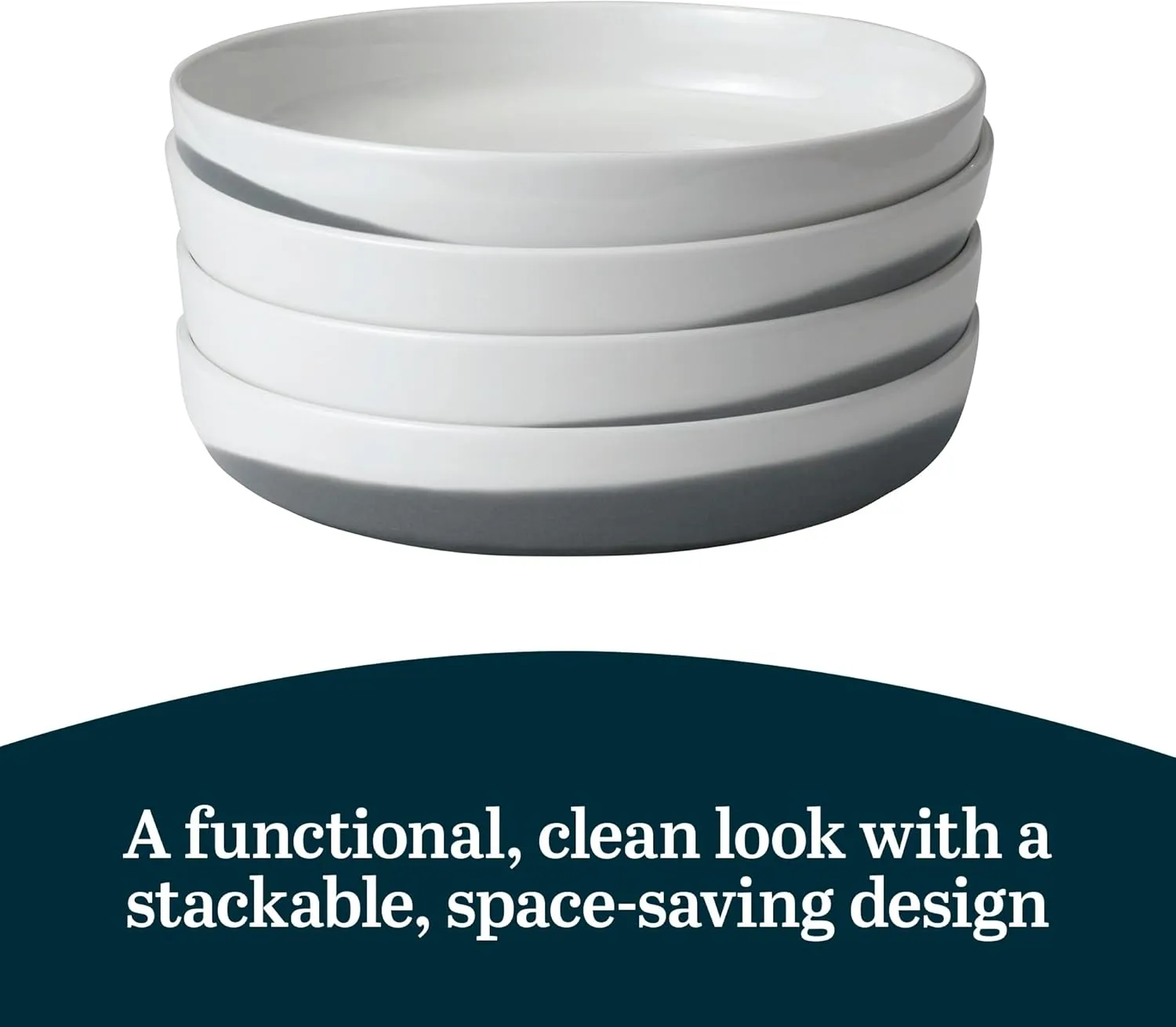 Libbey Austin Basalt Blue Porcelain Dinner Plates, Coupe Style Blue Dinner Plates Set of 4, Stackable Ceramic Plates Set for Holidays, Daily Use