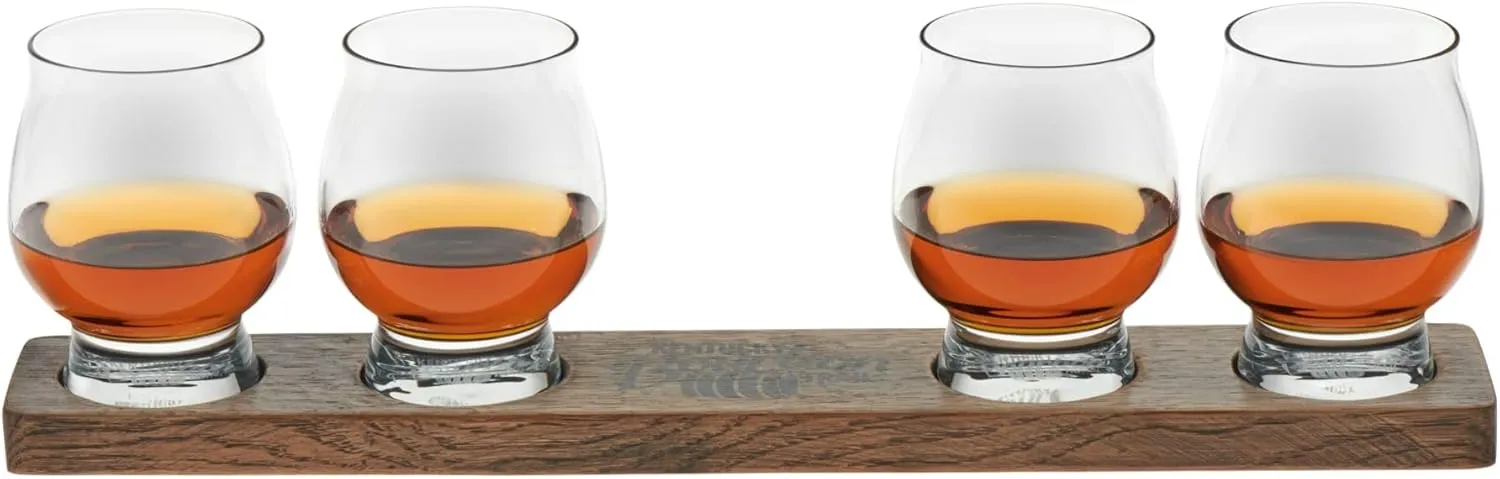 Libbey Signature Kentucky Bourbon Trail Whiskey Tasting Set, Bourbon Whiskey Glasses Set of 4 with Wood Paddle, Luxury, Bourbon Glasses Set