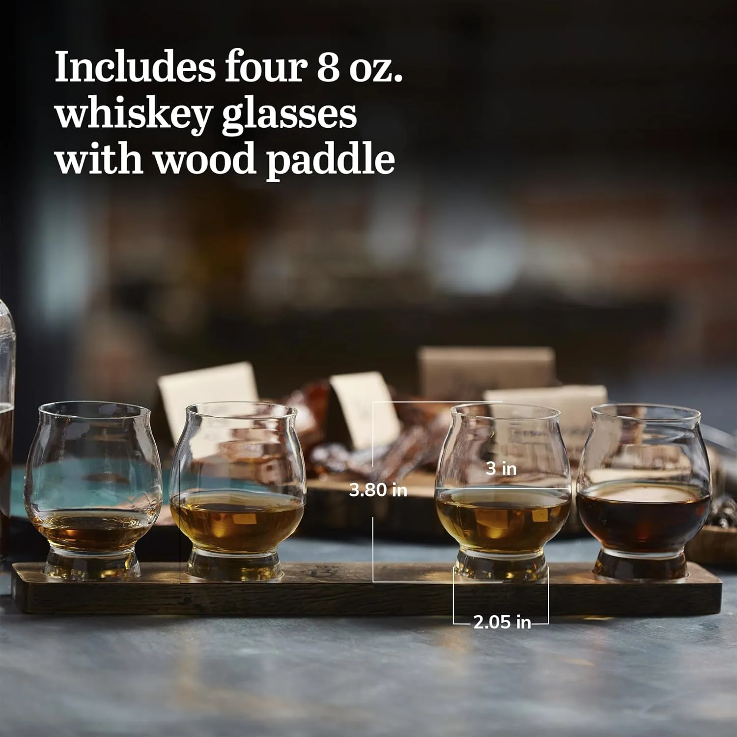 Libbey Signature Kentucky Bourbon Trail Whiskey Tasting Set, Bourbon Whiskey Glasses Set of 4 with Wood Paddle, Luxury, Bourbon Glasses Set