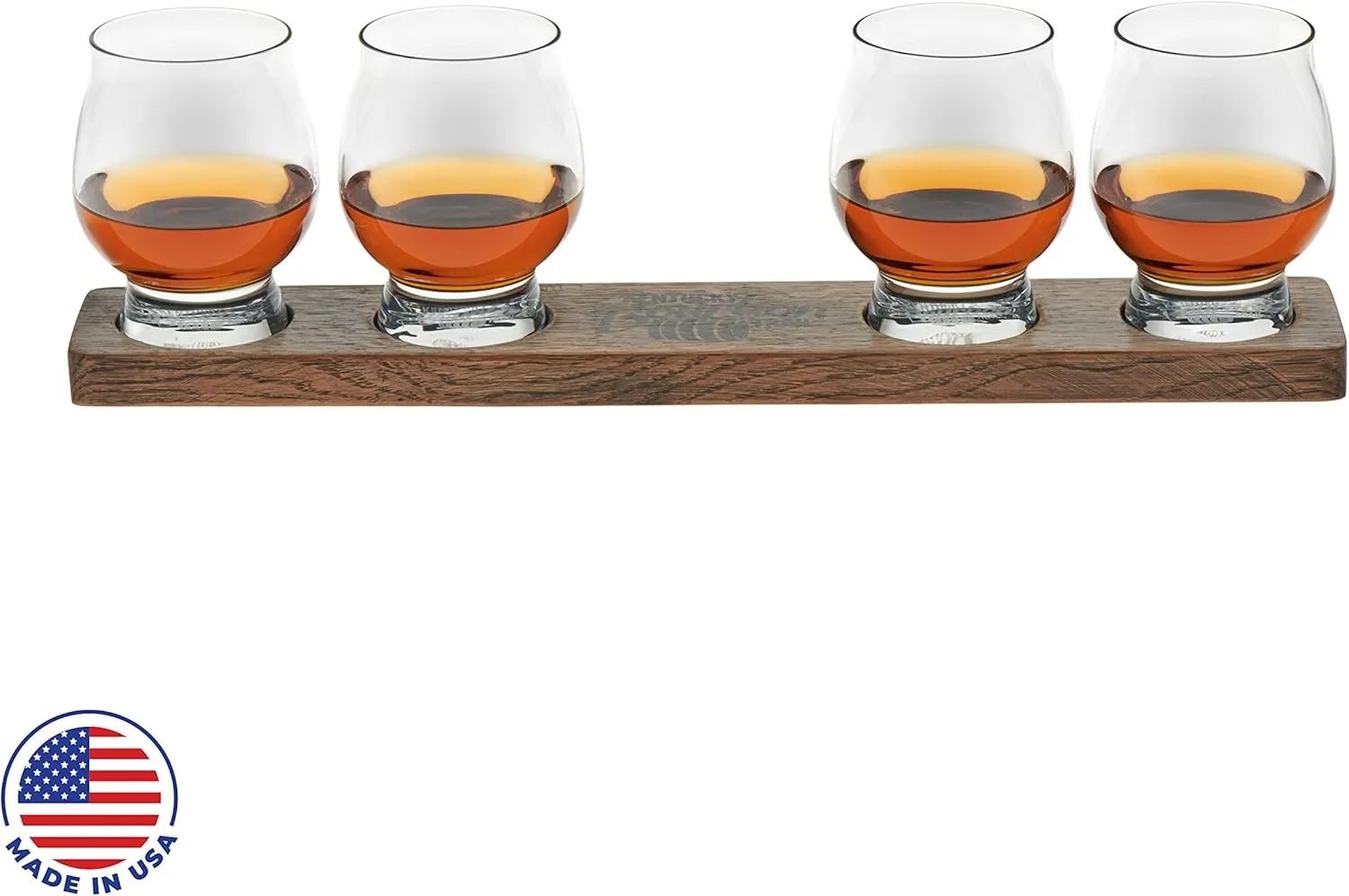 Libbey Signature Kentucky Bourbon Trail Whiskey Tasting Set, Bourbon Whiskey Glasses Set of 4 with Wood Paddle, Luxury, Bourbon Glasses Set