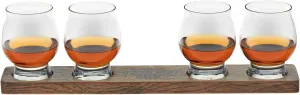 Libbey Signature Kentucky Bourbon Trail Whiskey Tasting Set, Bourbon Whiskey Glasses Set of 4 with Wood Paddle, Luxury, Bourbon Glasses Set