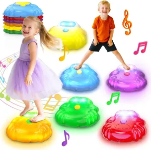 Light up & Sound Stepping Stones for Kids, 6PCS Crab Balance River Stones, Obstacle Course Indoor & Outdoor, Toddlers Sensory Toy, Play Equipment Improve Coordination, Gifts for Boys Girls 3 