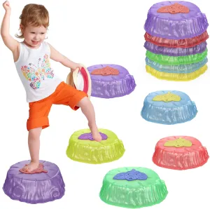 Light Up Stepping Stones for Kids Toddler - 6PCS Non-Slip Stackable Plastic Sensory Stepping Stones, Preschool Obstacle Course Balance Board Game, Gross Motor Energy Toys for Indoor Outdoor