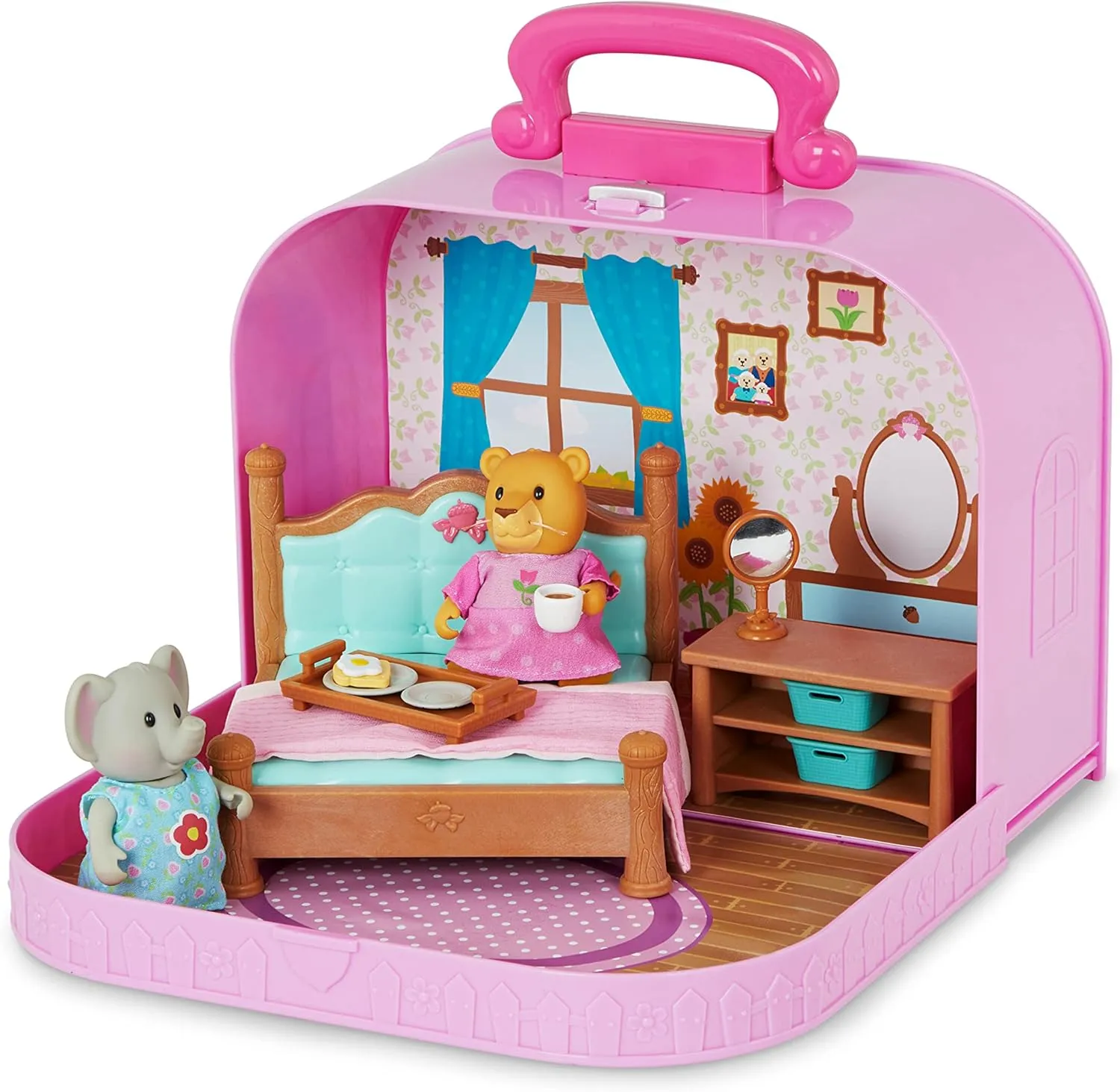 Lil Woodzeez – Portable Dollhouse Playset with 2 Posable Figures – Playhouse Toy – Travel Suitcase Bedroom & Mini Furniture – Animal Figurines – Kids 3 Years  