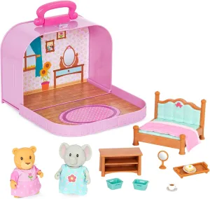 Lil Woodzeez – Portable Dollhouse Playset with 2 Posable Figures – Playhouse Toy – Travel Suitcase Bedroom & Mini Furniture – Animal Figurines – Kids 3 Years  