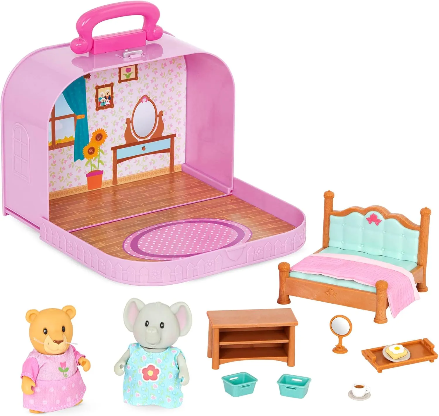 Lil Woodzeez – Portable Dollhouse Playset with 2 Posable Figures – Playhouse Toy – Travel Suitcase Bedroom & Mini Furniture – Animal Figurines – Kids 3 Years  