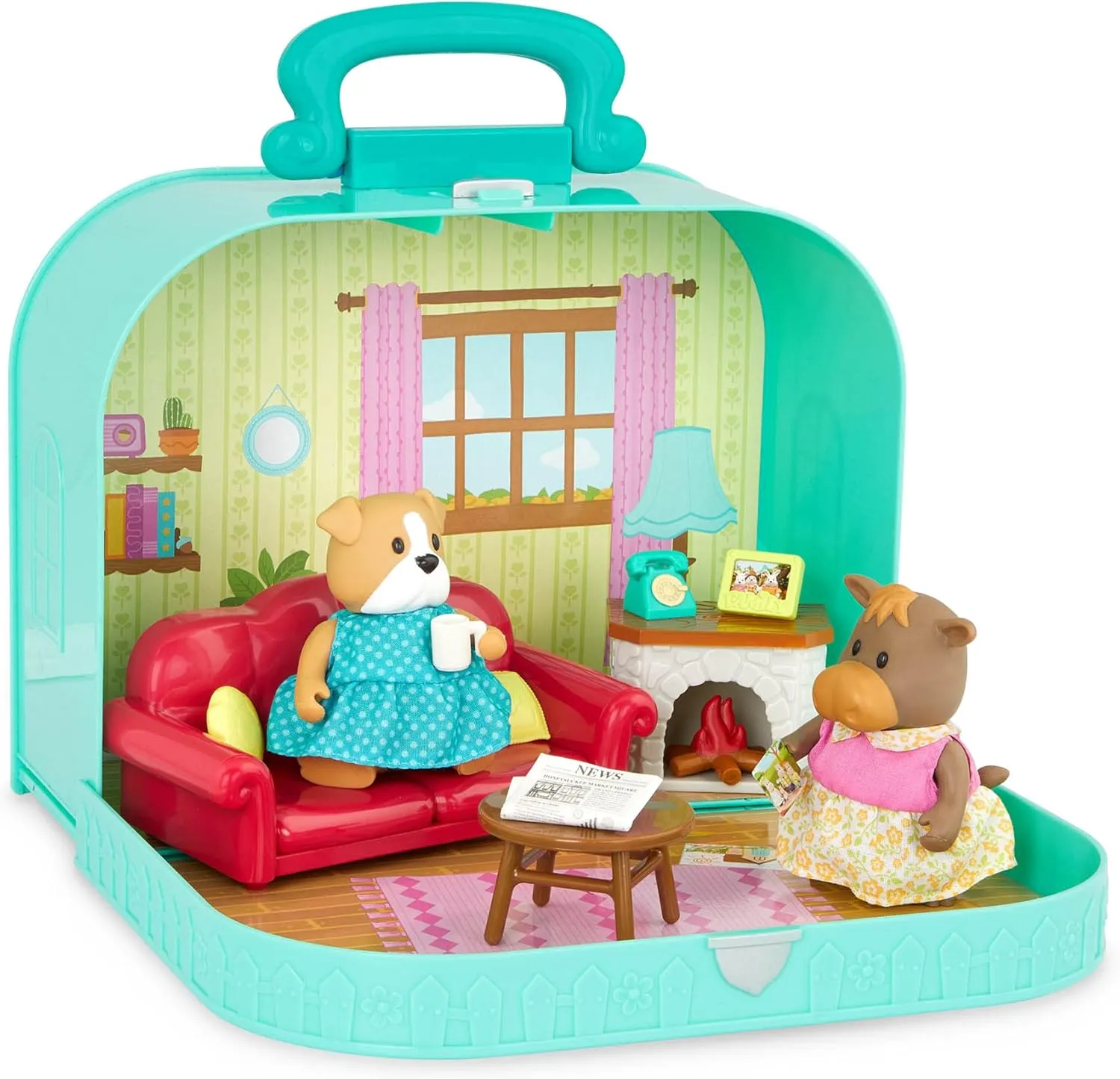 Lil Woodzeez – Portable Toy Figures Playset - Miniature Furniture & Posable Figures - Couch, Fireplace & Food - Animal Characters Included - Kids 3 Years  