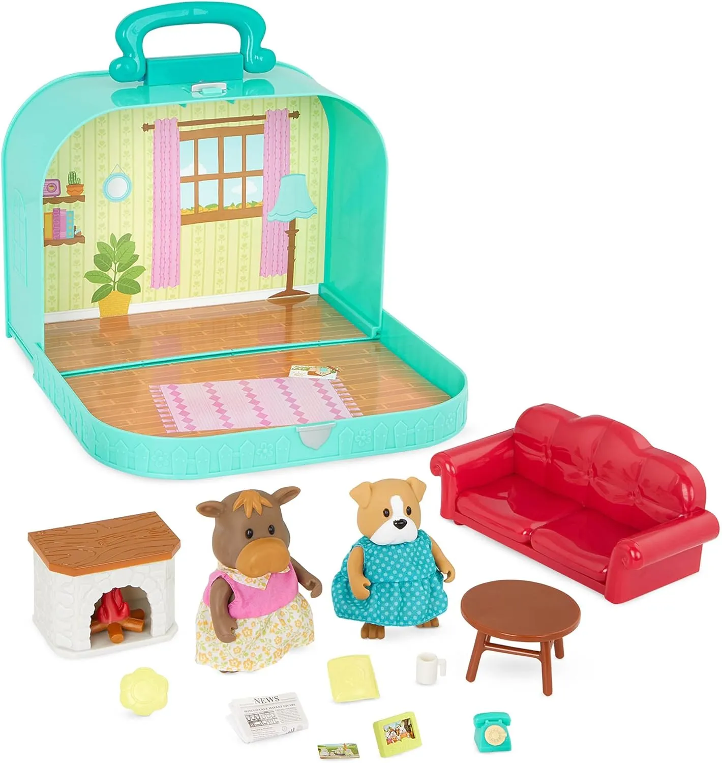 Lil Woodzeez – Portable Toy Figures Playset - Miniature Furniture & Posable Figures - Couch, Fireplace & Food - Animal Characters Included - Kids 3 Years  