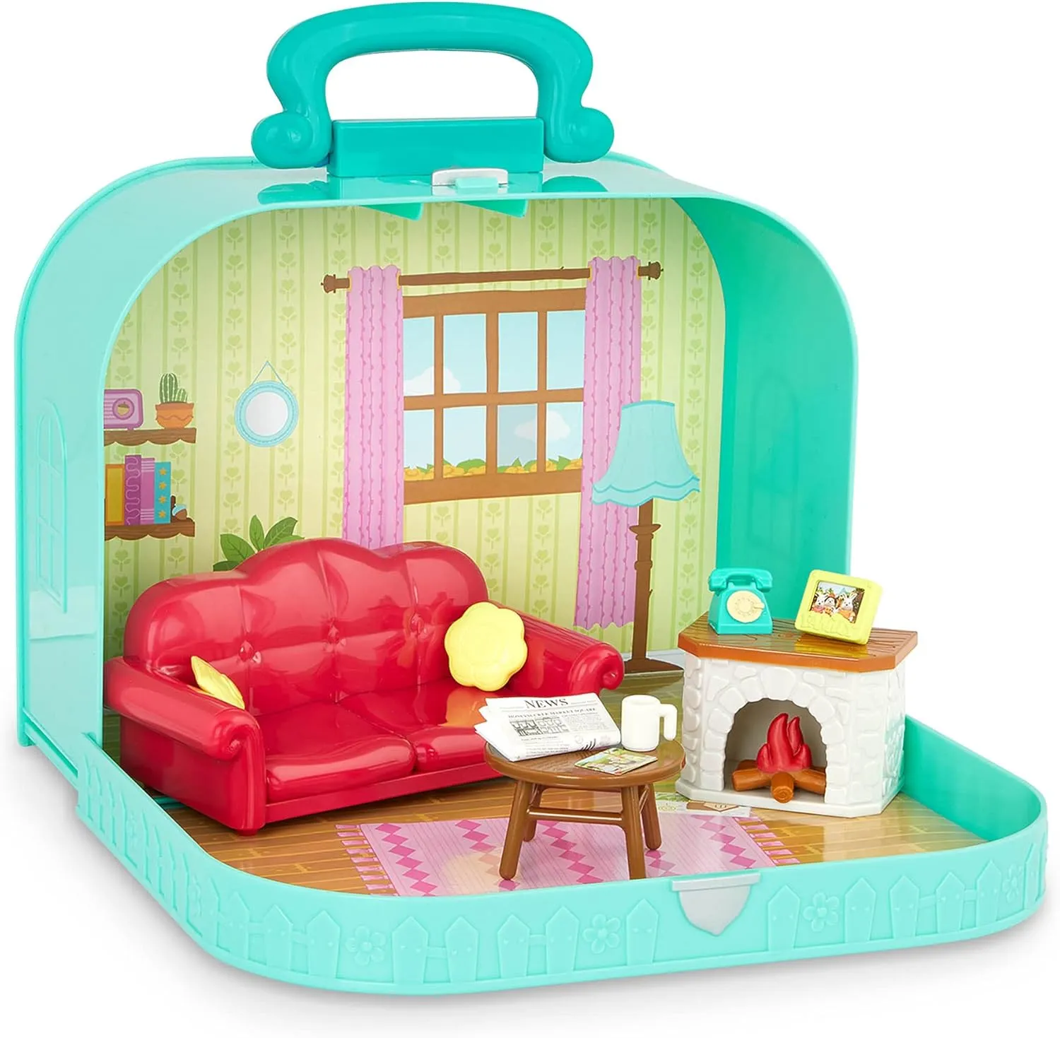 Lil Woodzeez – Portable Toy Figures Playset - Miniature Furniture & Posable Figures - Couch, Fireplace & Food - Animal Characters Included - Kids 3 Years  