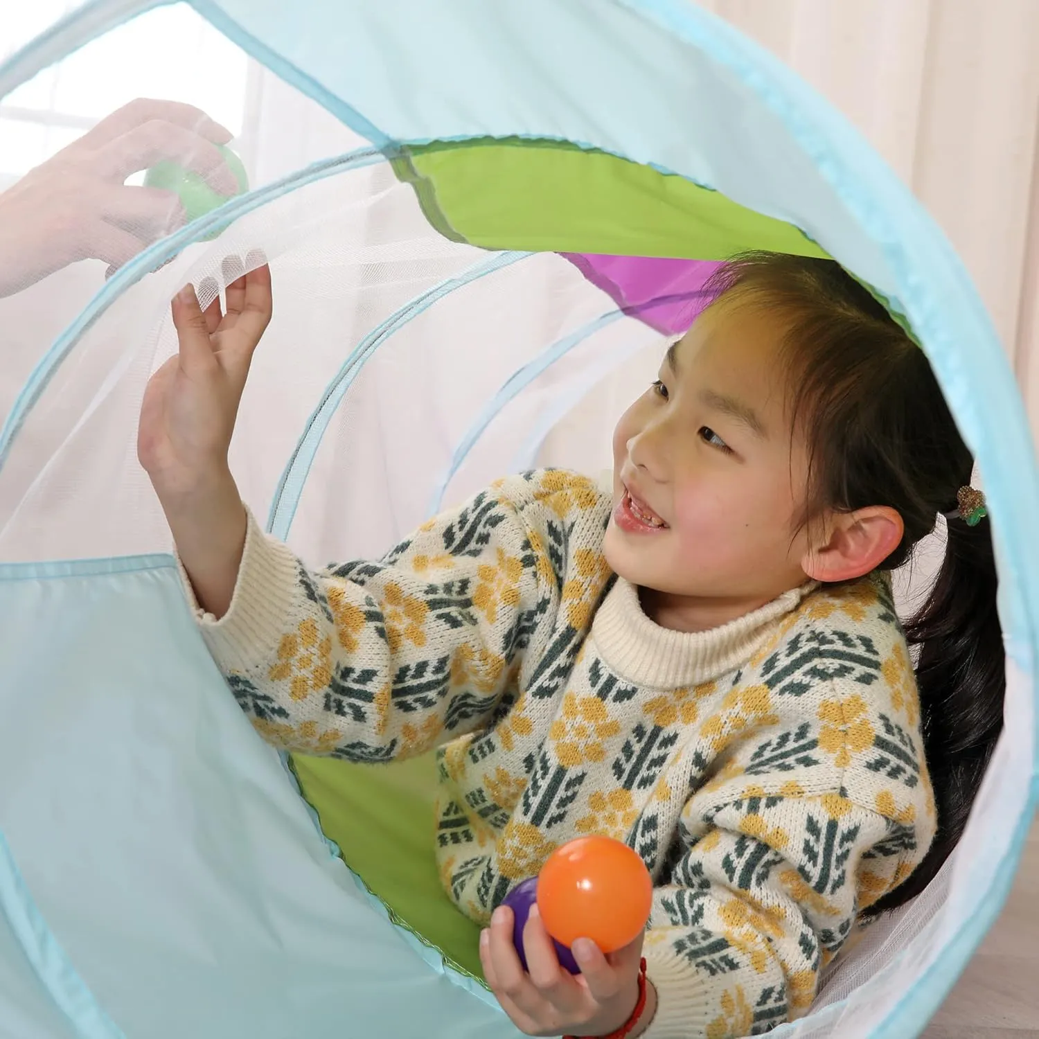 LimitlessFunN Crawling Kids Play Tunnel [ Pop Up Portable Rainbow Tunnel ] for Children, Toddlers, Boys & Girls, Pet, Dogs & Cats, Indoor & Outdoor Toys (Purple, Blue, Green with mesh)
