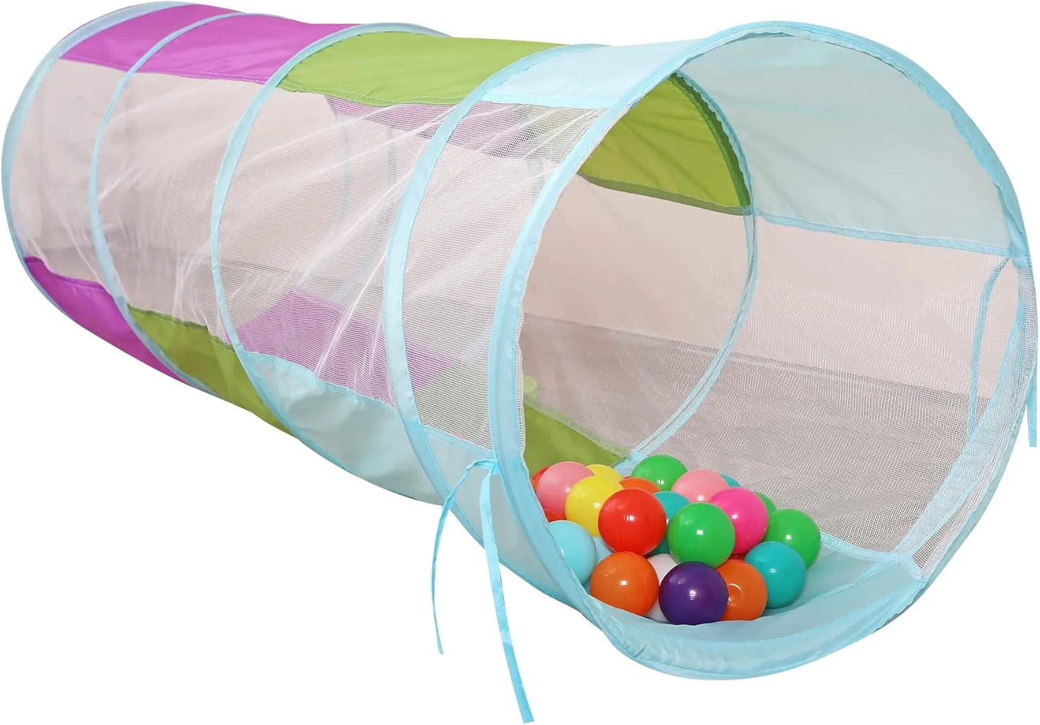 LimitlessFunN Crawling Kids Play Tunnel [ Pop Up Portable Rainbow Tunnel ] for Children, Toddlers, Boys & Girls, Pet, Dogs & Cats, Indoor & Outdoor Toys (Purple, Blue, Green with mesh)