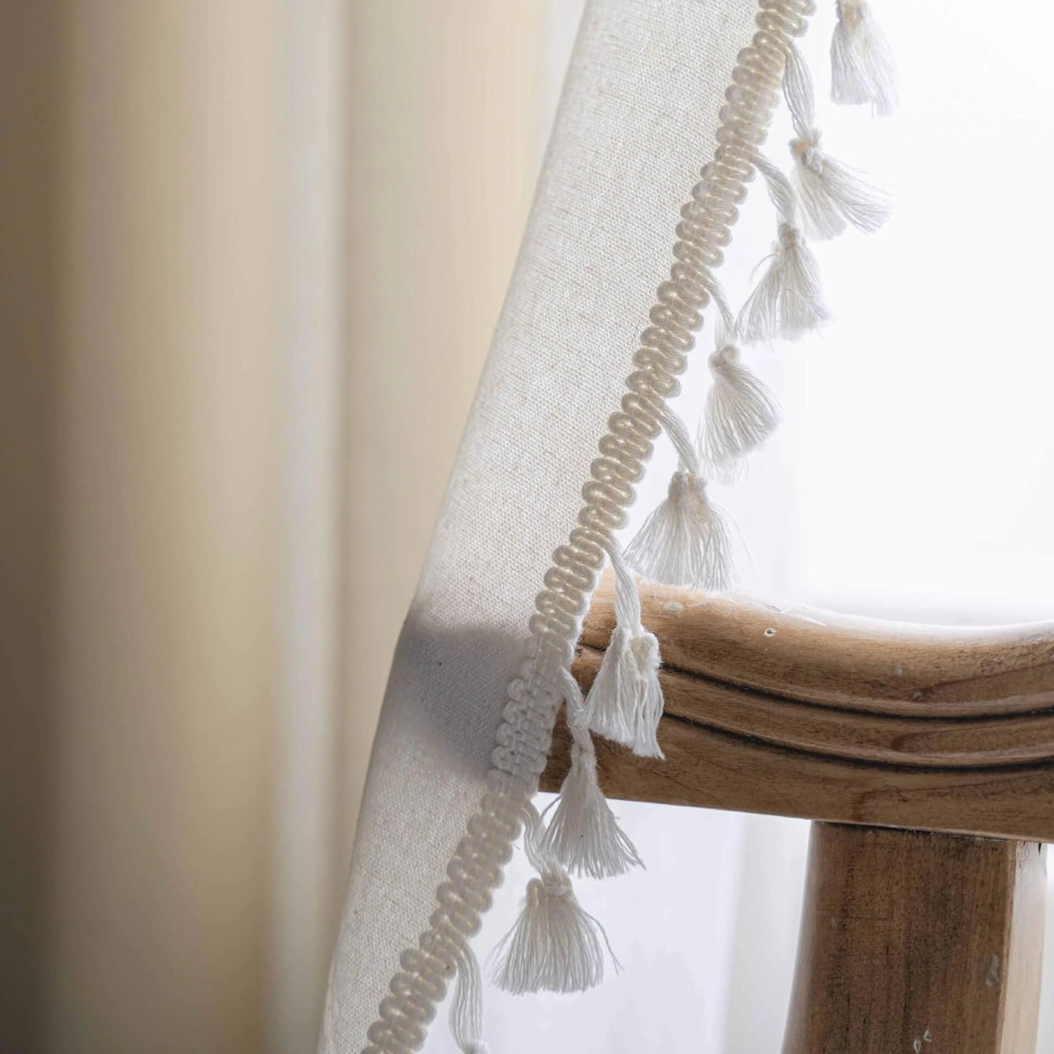 Linen Boho Curtains 84 Inches Long 2 Panels Set Bohemia Curtains for Bedroom/Living Room Super Soft Light Filtering Country Rustic Semi Sheer Farmhouse Drapes Rod Pocket Cream