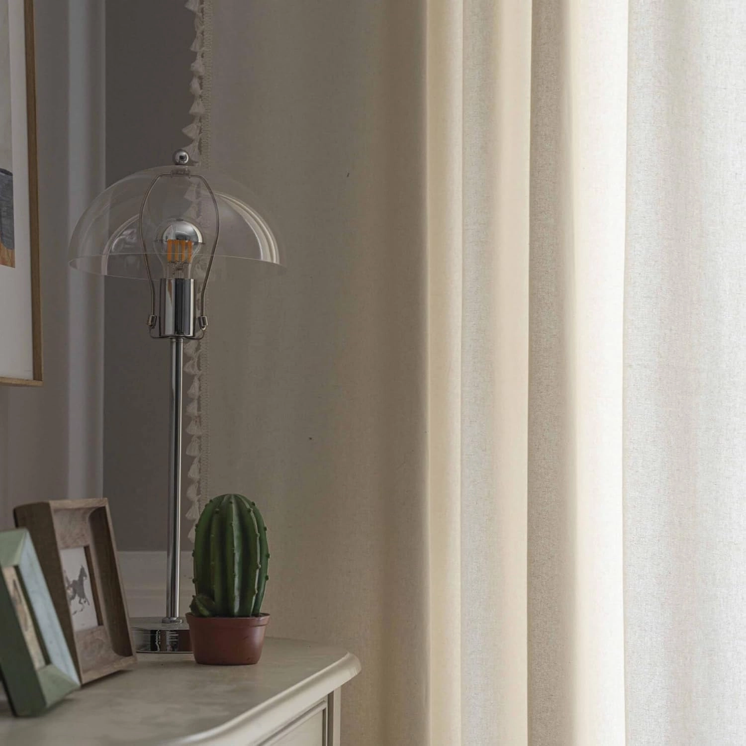 Linen Boho Curtains 84 Inches Long 2 Panels Set Bohemia Curtains for Bedroom/Living Room Super Soft Light Filtering Country Rustic Semi Sheer Farmhouse Drapes Rod Pocket Cream